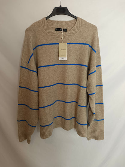 MANGO. Jersey beige rayas T.l