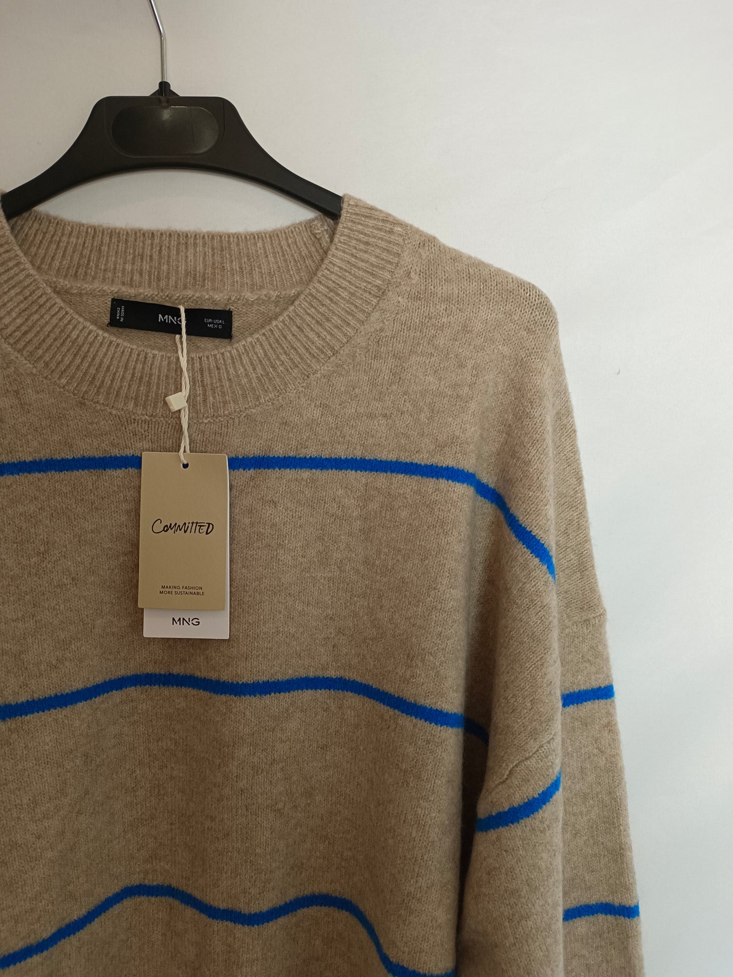 MANGO. Jersey beige rayas T.l