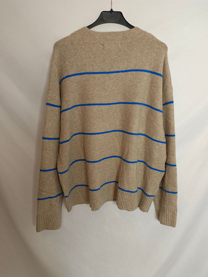 MANGO. Jersey beige rayas T.l