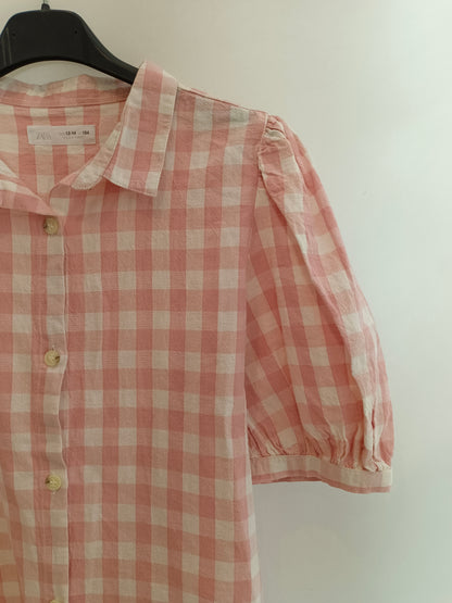 ZARA. Camisa cuadros rosas. T.13-14