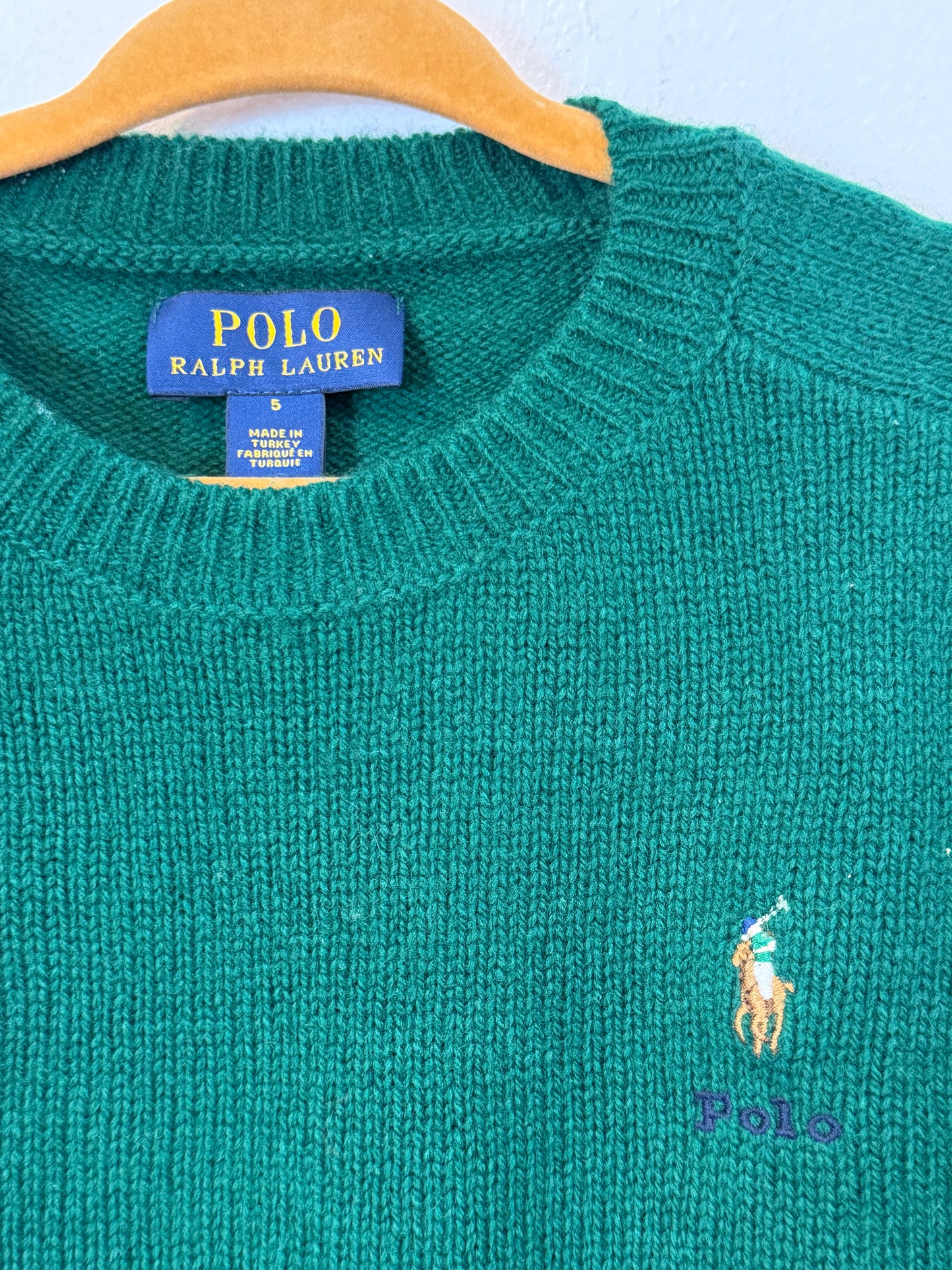 POLO RALPH LAUREN. jersey verde con lana T.5 años
