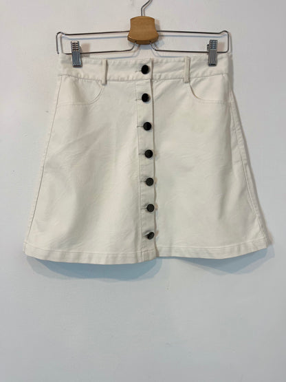 PRETTYLITTLETHING. White buttoned faux leather skirt. Size 38