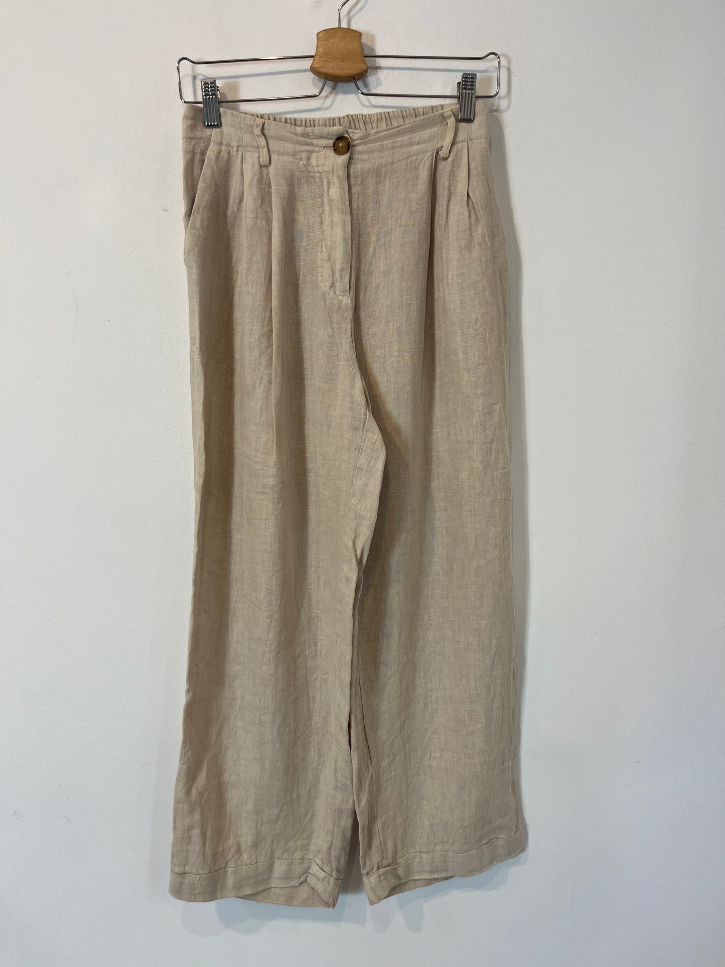 MASSIMO DUTTI. Pantalón beige lino. T 36