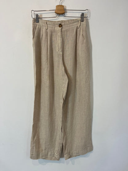 MASSIMO DUTTI. Pantalón beige lino. T 36