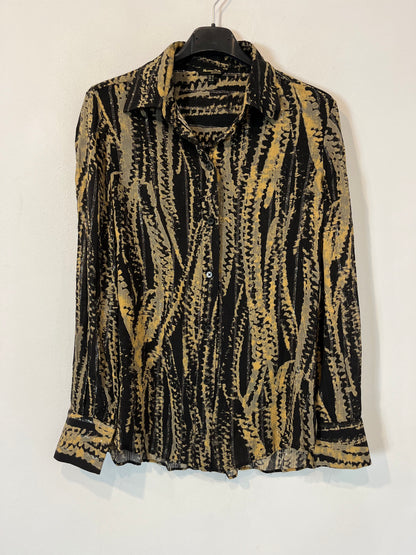 MASSIMO DUTTI. Blusa negra y camel estampada T.34