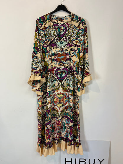 ZARA. Vestido beige estampado T.m