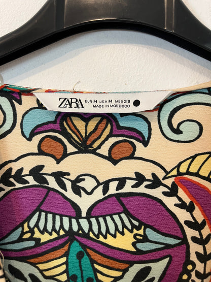 ZARA. Vestido beige estampado T.m