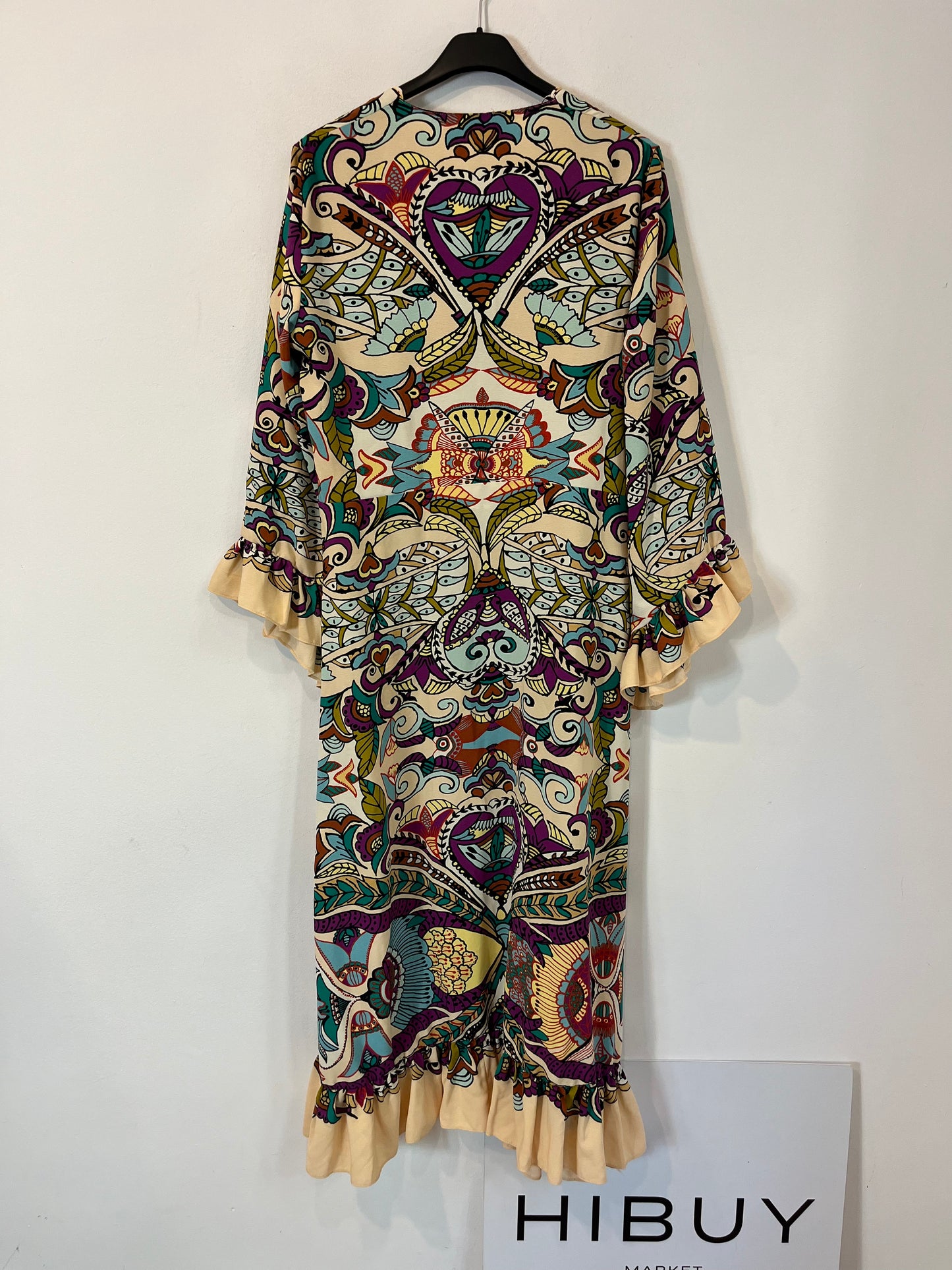 ZARA. Vestido beige estampado T.m