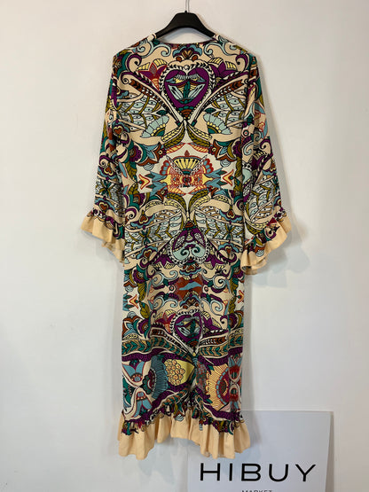 ZARA. Vestido beige estampado T.m