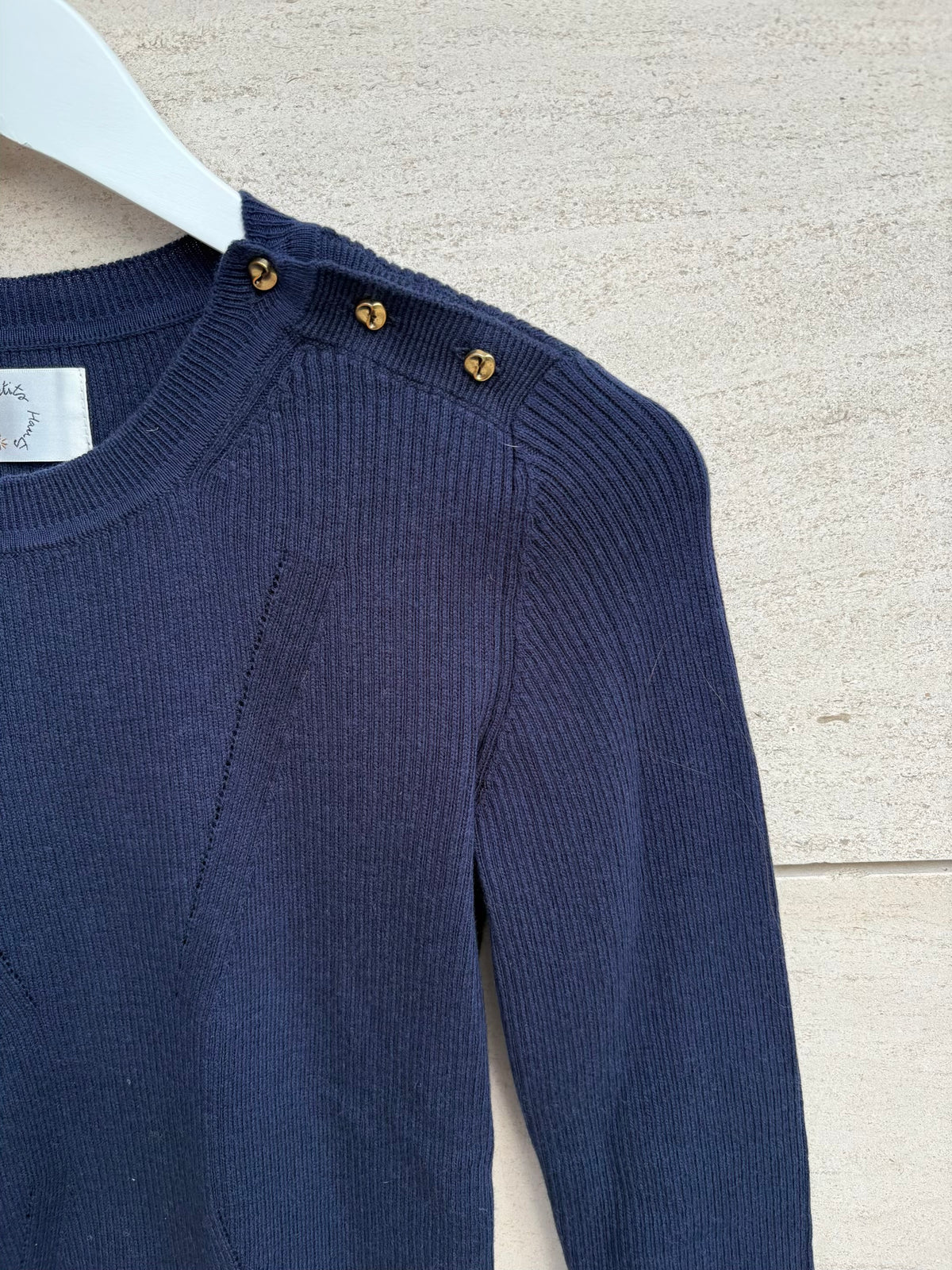DES PETITS HAUTS . Jersey canalé azul mezcla