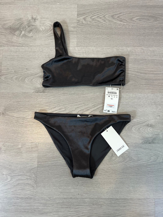 ZARA. Bikini asimétrico gris metalizado. T M