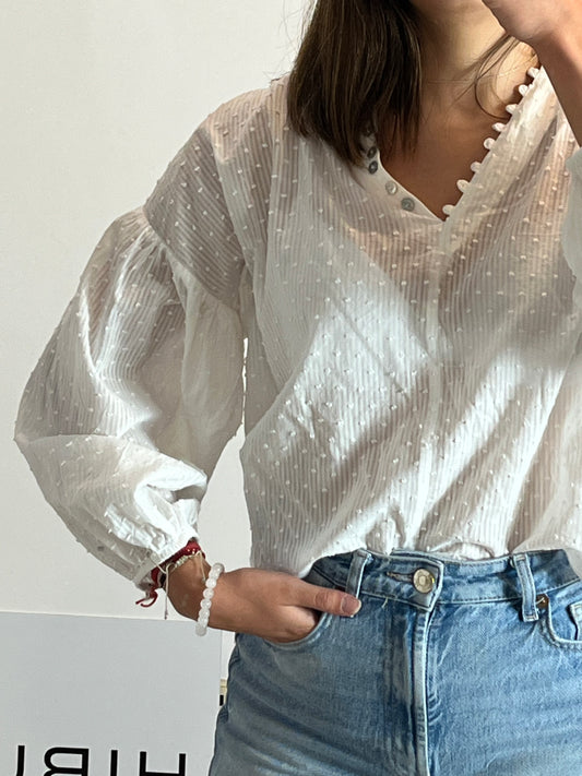 RENATTA&amp;GO. White plumeti blouse TU(S)