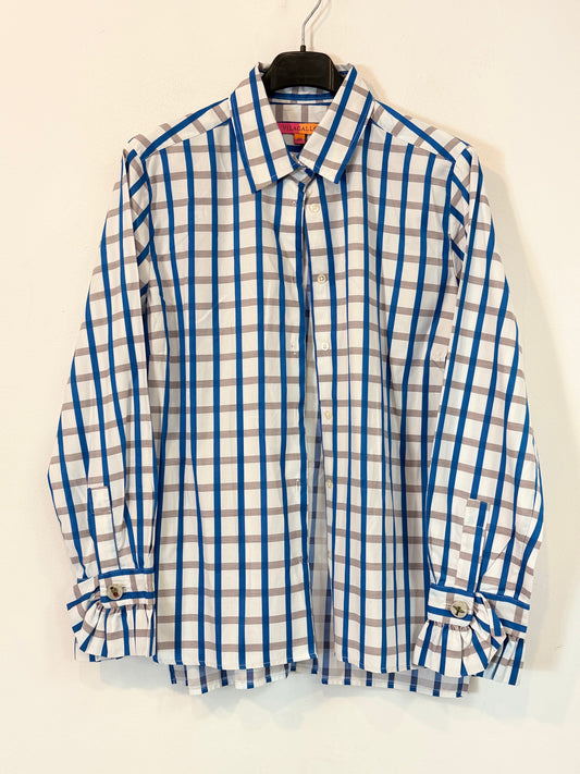 VILAGALLO. Camisa de cuadros azules y beige con detalle puños