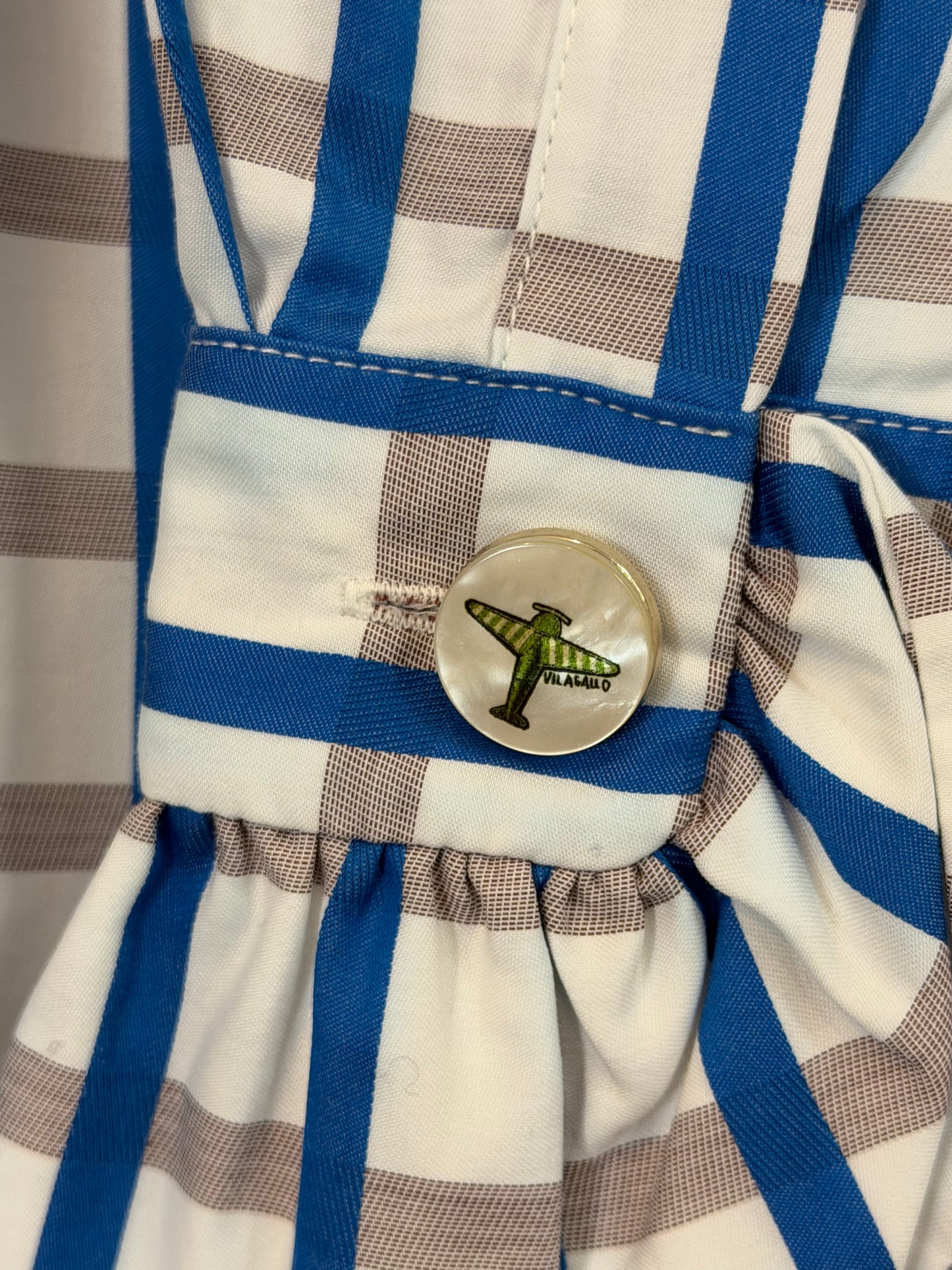 VILAGALLO. Camisa de cuadros azules y beige con detalle puños