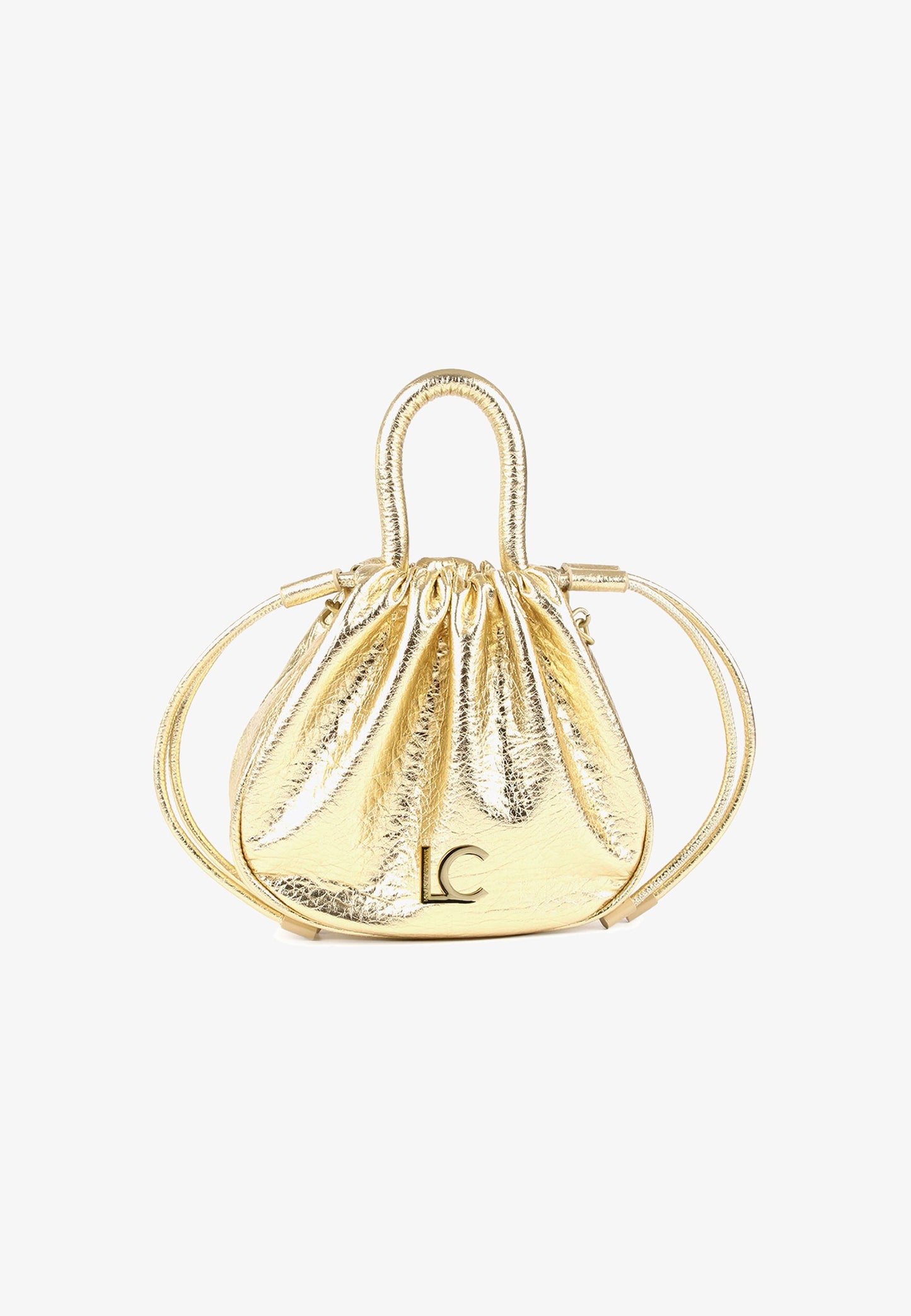 LOLA CASADEMUNT.  Bolso de mano dorado efecto piel