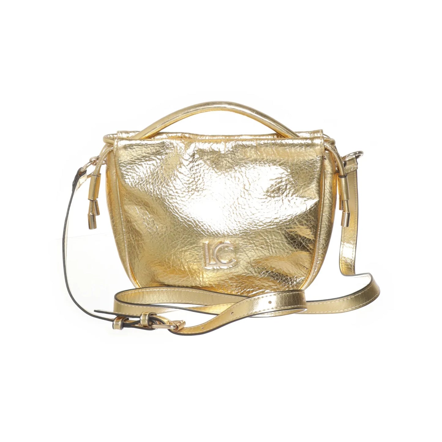 LOLA CASADEMUNT.  Bolso de mano dorado efecto piel