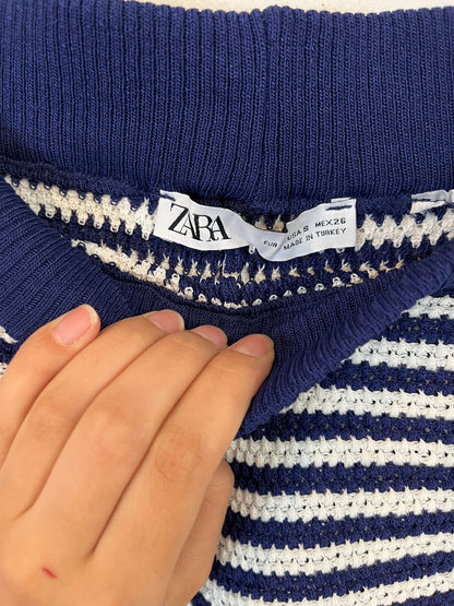ZARA. Pantalón corto croché rayas T.s
