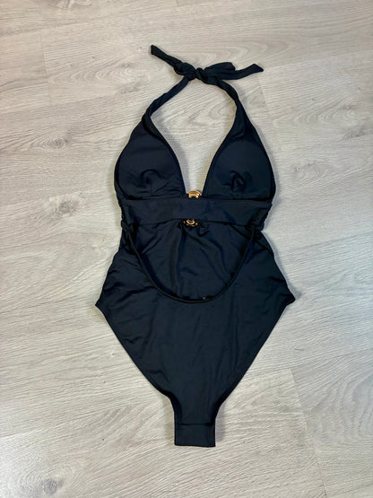 ZARA. Bañador negro detalle dorado