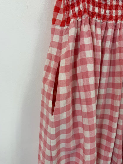 RITAVON. Vestido de cuadros en rojo, rosa y blanco