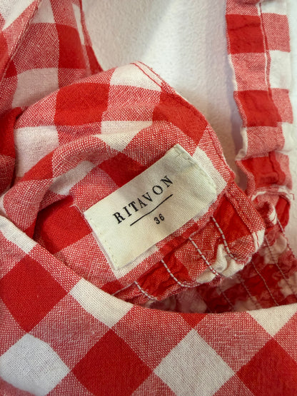 RITAVON. Vestido de cuadros en rojo, rosa y blanco