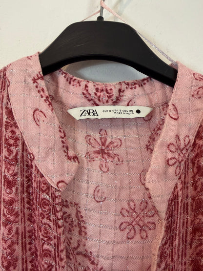 ZARA. Vestido largo rosa estampado