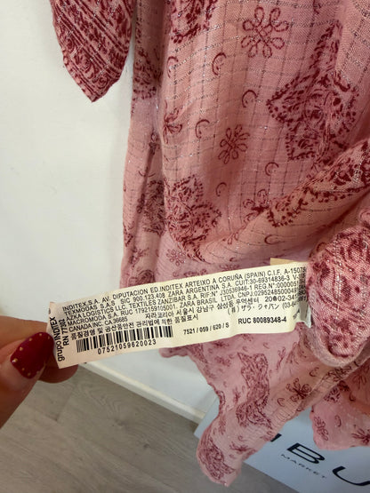 ZARA. Vestido largo rosa estampado