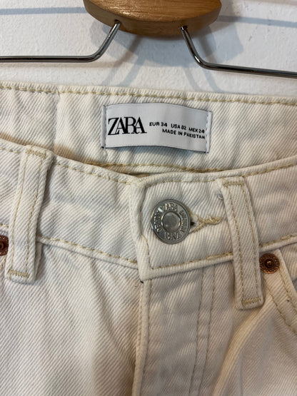 ZARA. White denim trousers with seams, size 34
