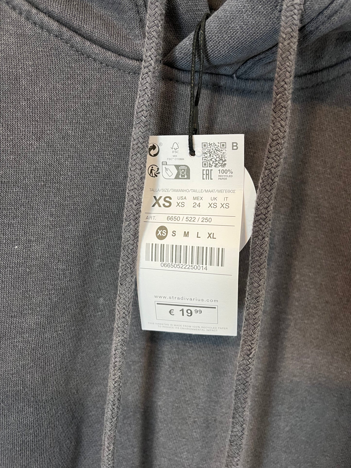 STRADIVARIUS. Sudadera gris oversized. T.xs