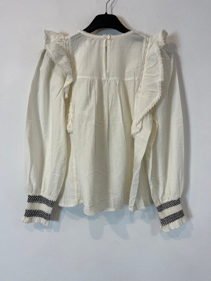 MANGO. Blusa blanca detalle negros T.9 años