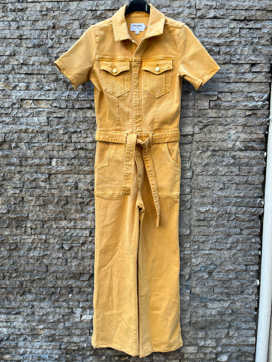 FRAME. Yellow denim jumpsuit. Size XS