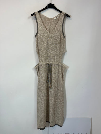 MANGO. Vestido punto beige aberturas. T. S