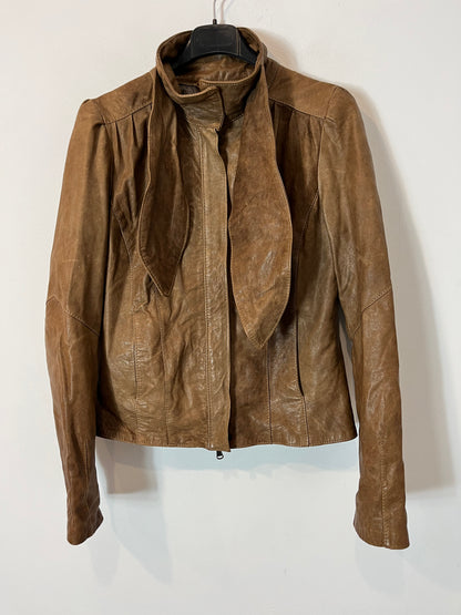 IMPERIAL. Chaqueta piel marrón detalle lazada. T L (M)