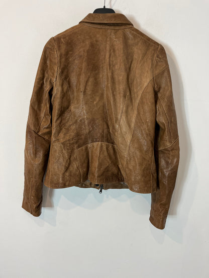 IMPERIAL. Chaqueta piel marrón detalle lazada. T L (M)