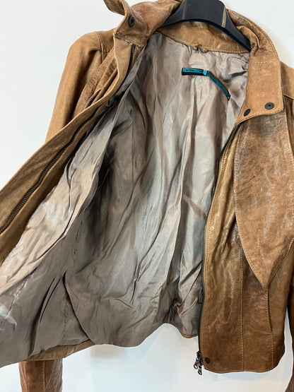 IMPERIAL. Chaqueta piel marrón detalle lazada. T L (M)