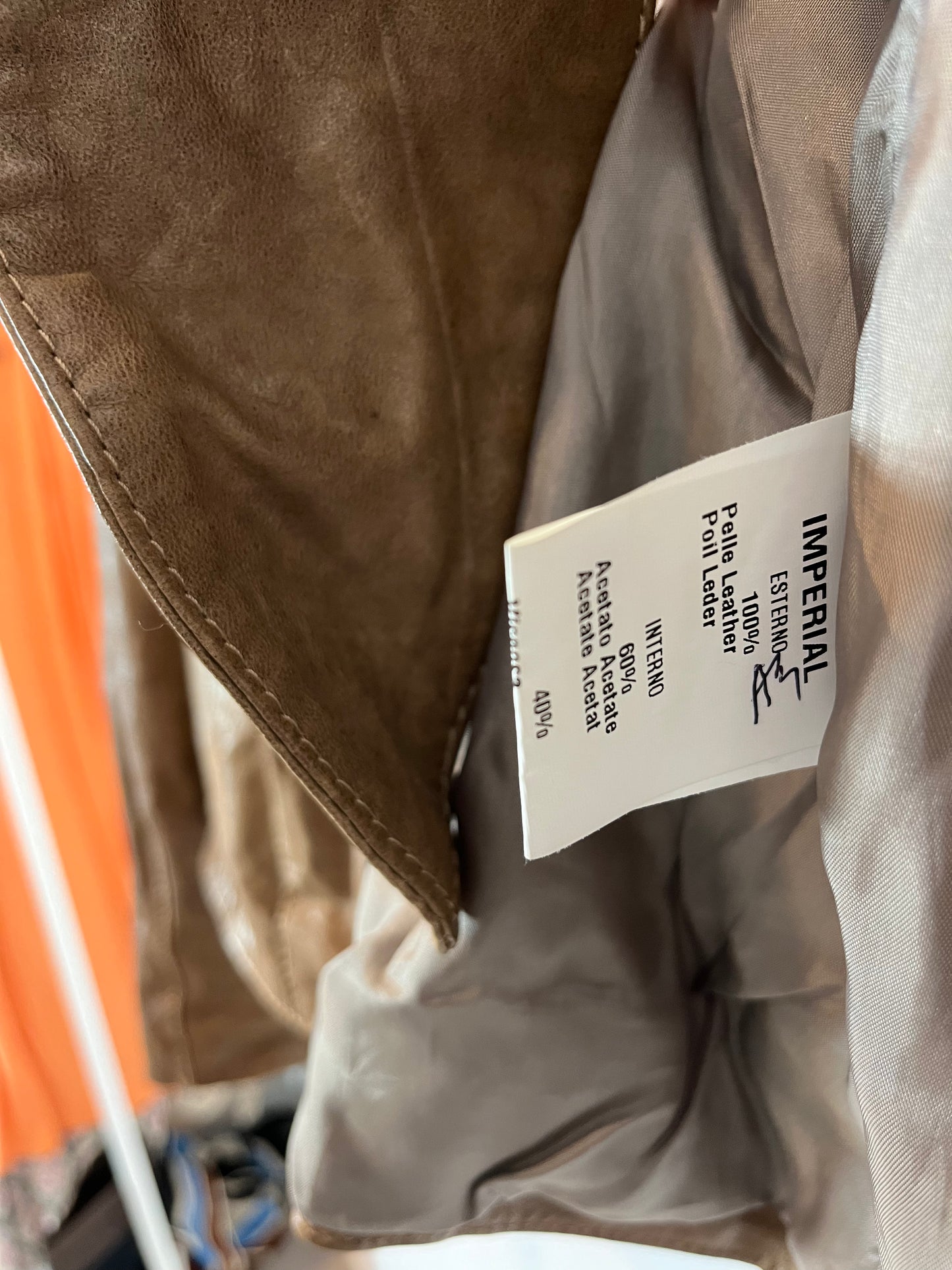 IMPERIAL. Chaqueta piel marrón detalle lazada. T L (M)