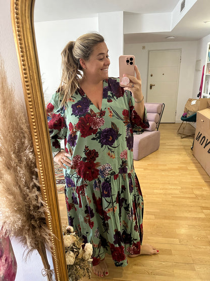 H&M. Vestido verde flores T.xxl