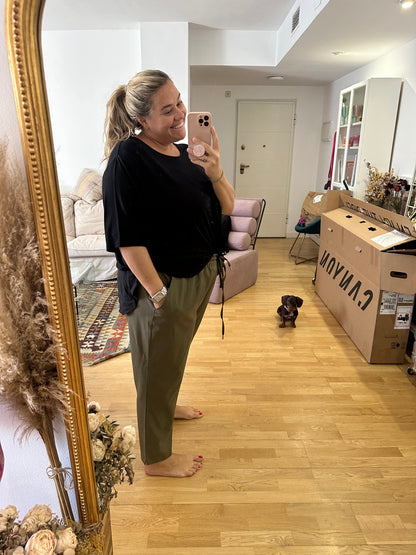 H&M. Pantalón verde fluido T.3xl