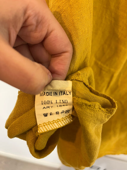 OTHER. Mustard linen blouse with neckline detail. TL