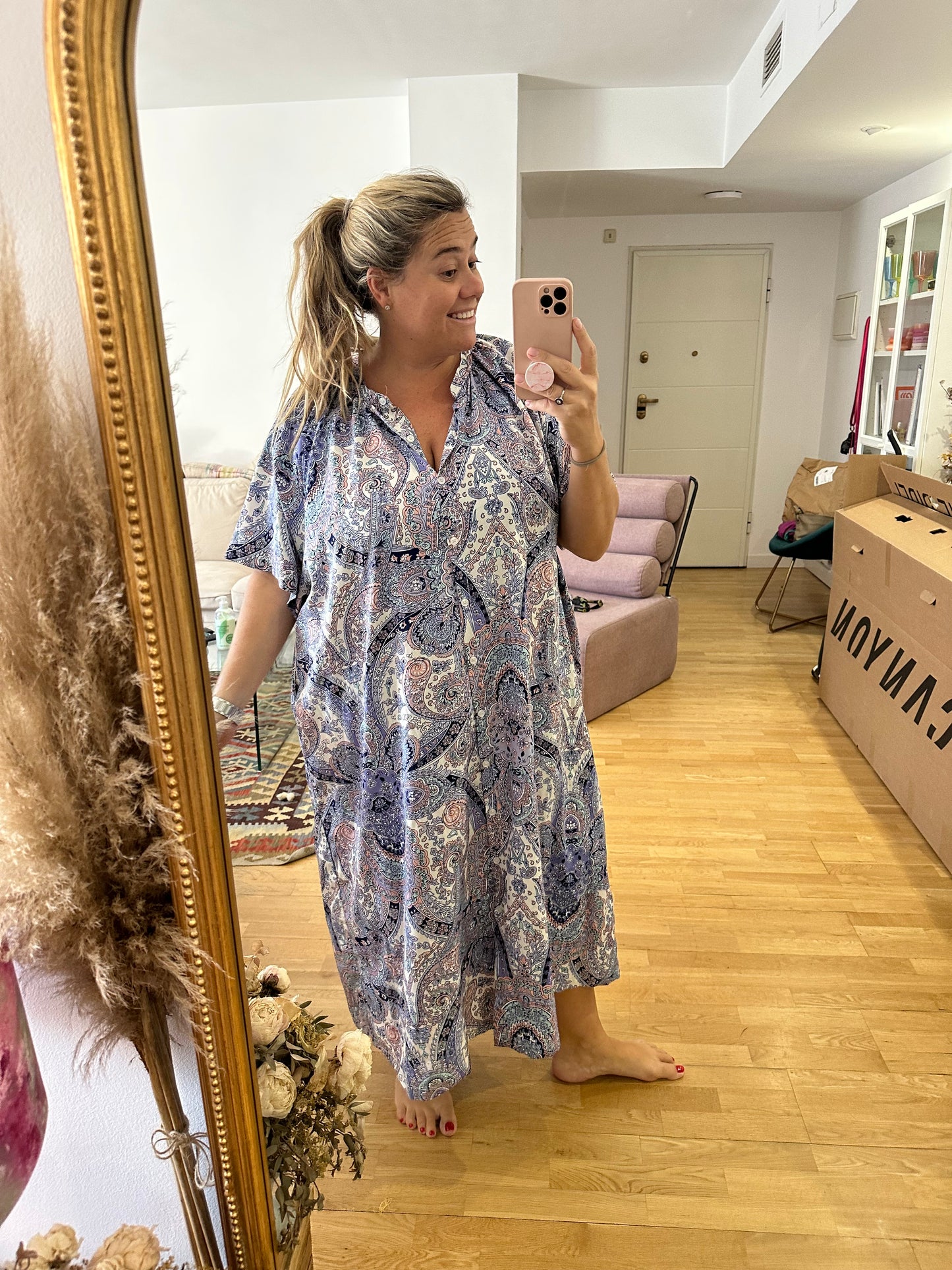 BUGANVILIA. Vestido fluido  amebas  T.u(3XL)