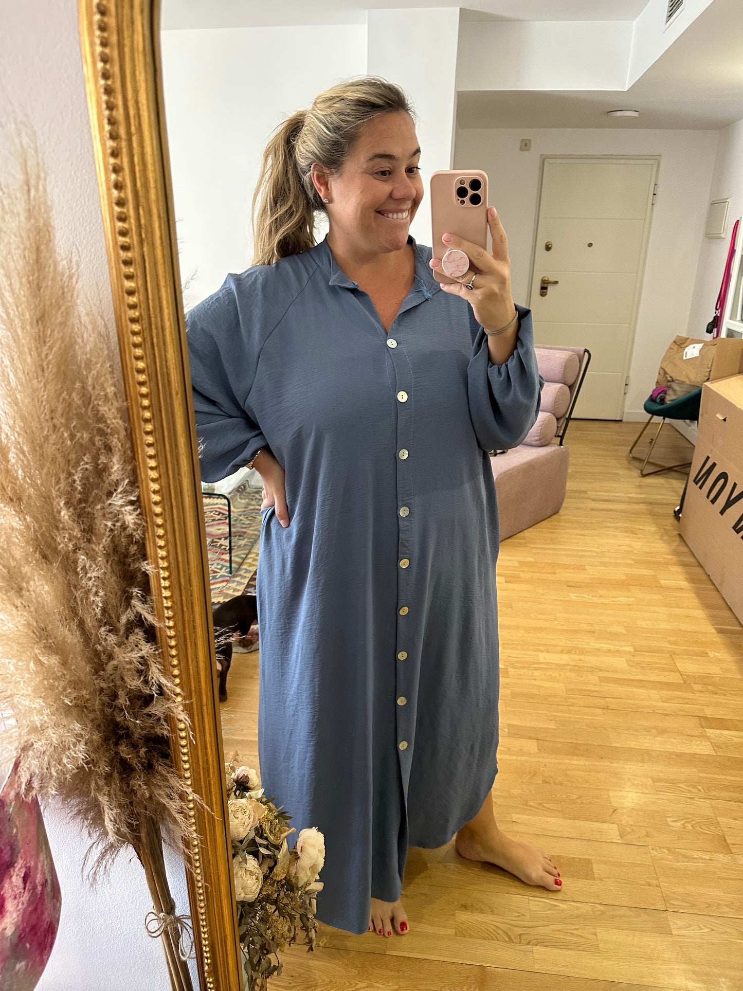 BUGANVILIA. Vestido fluido azul T.u(3XL)