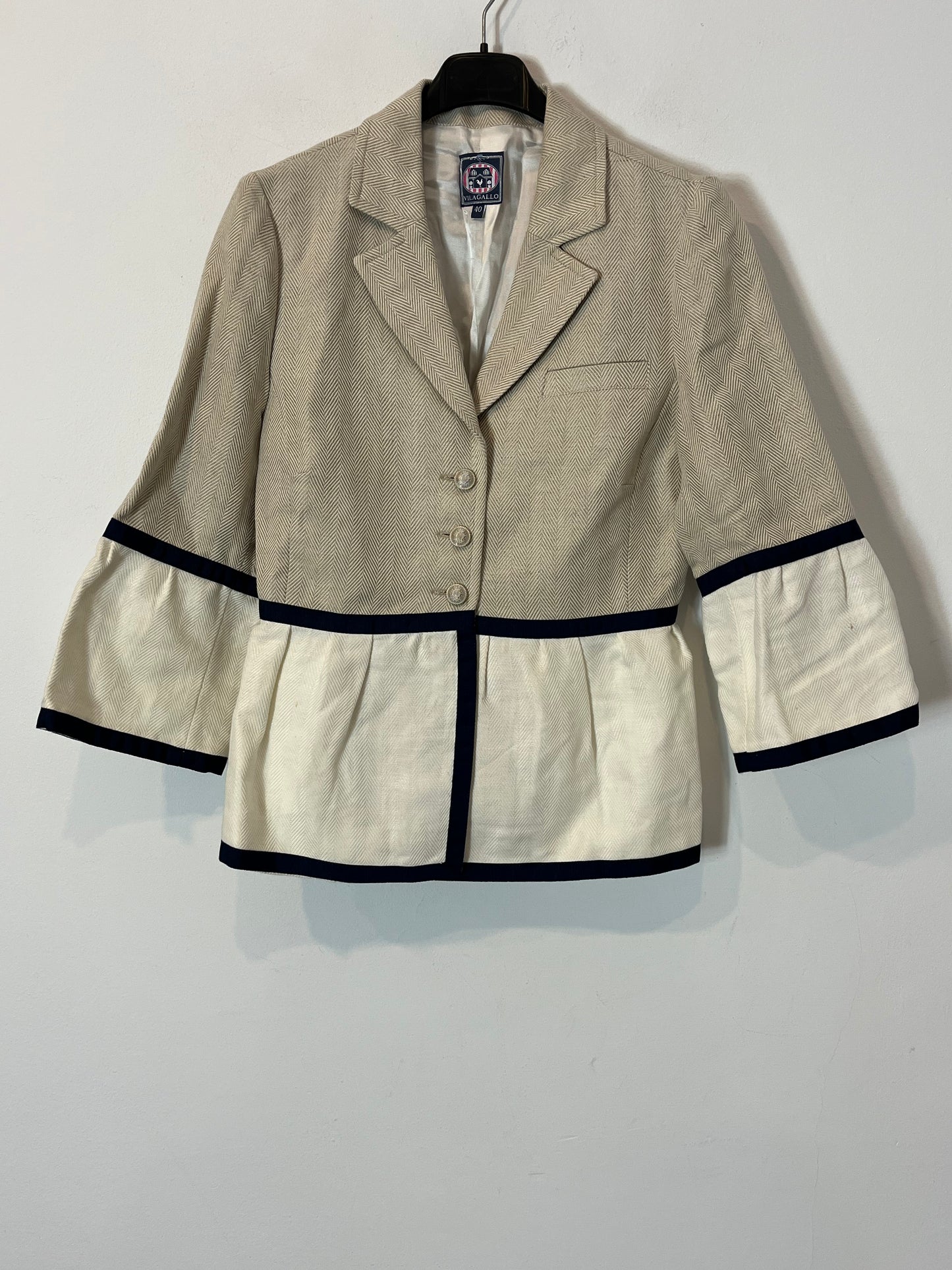 VILAGALLO. Chaqueta beige lino y algodón jaspeada. T 40