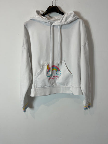 SPACE FLAMINGO. Sudadera blanca arcoíris. T S
