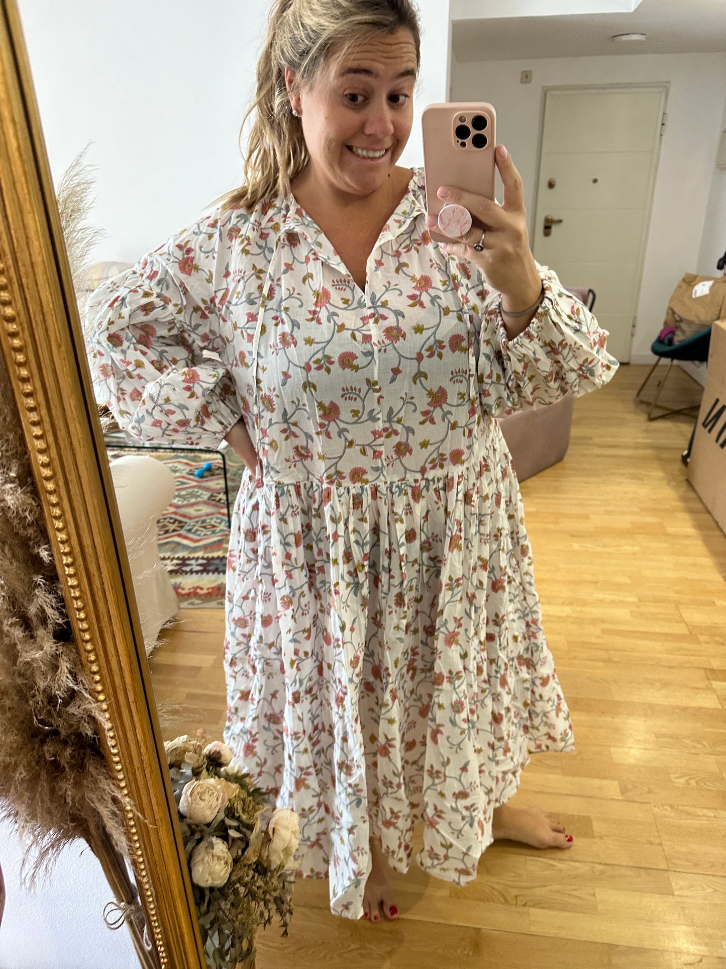 OTRAS. Vestido blanco flores rosas TU(3xl)