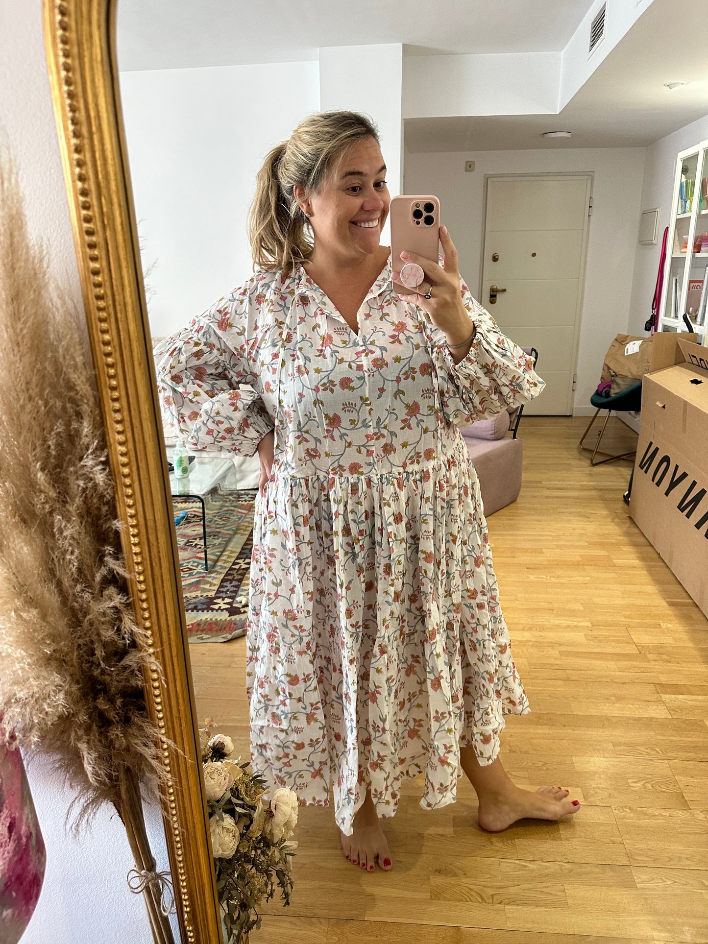 OTRAS. Vestido blanco flores rosas TU(3xl)