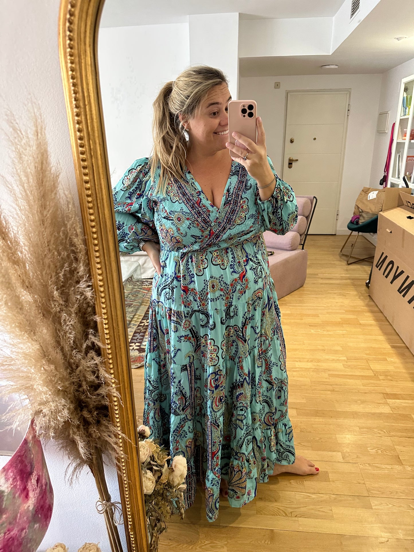 OTRAS. Vestido turquesa amebas T.u(3xl)