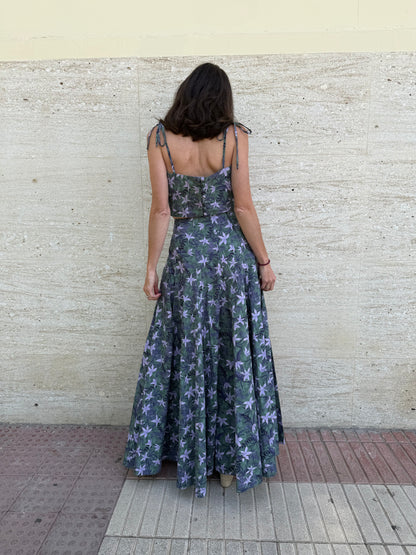 DRAGON GIRL. Total look maxi falda y top estampado