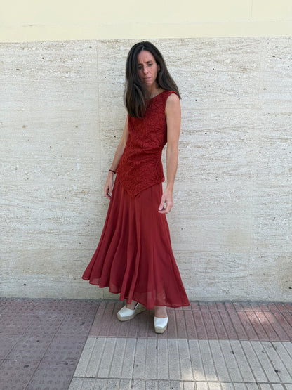 BIMANI. Conjunto top textura y falda fluida