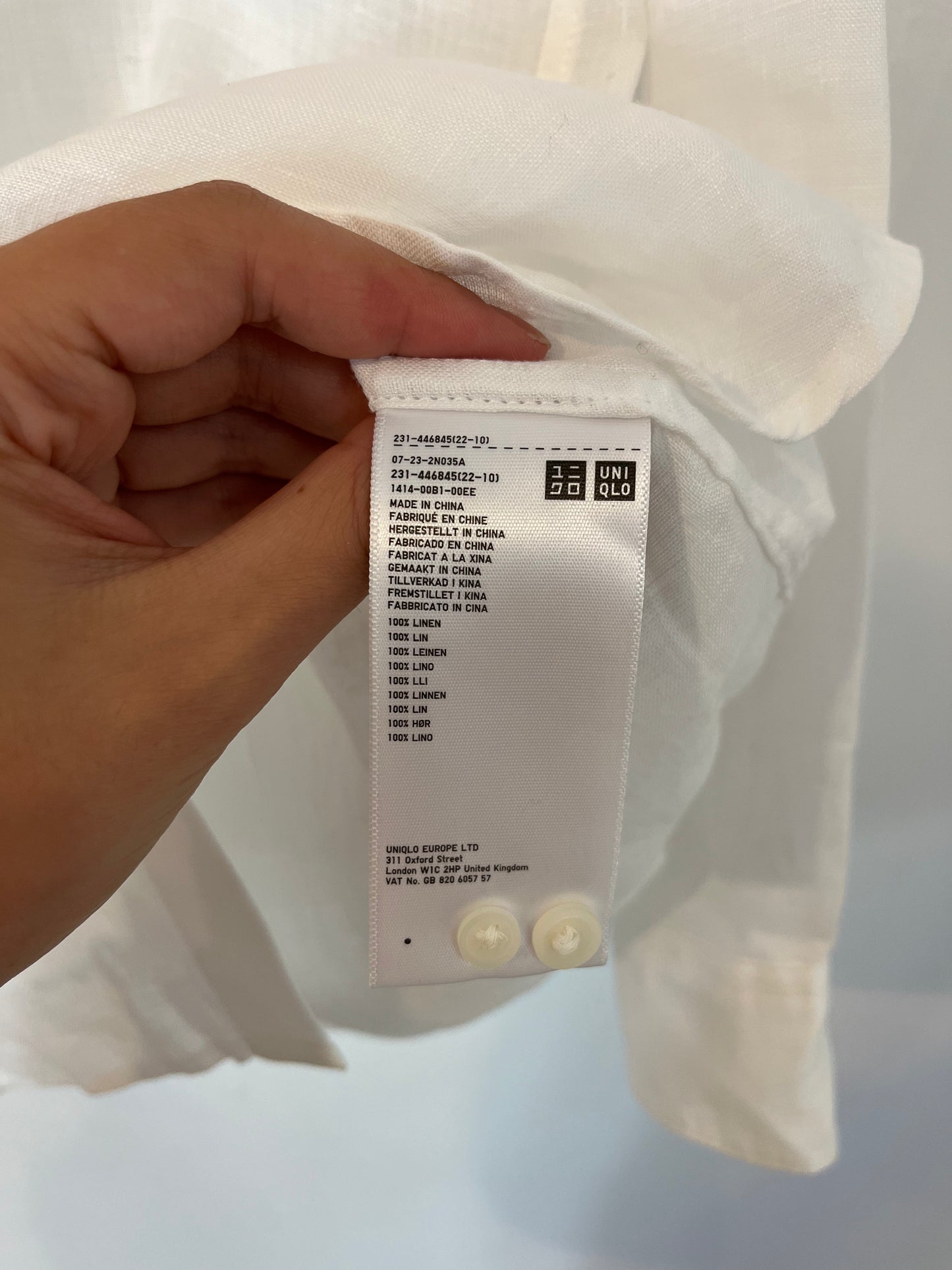 UNIQLO. Camisa blanca lino. T XS