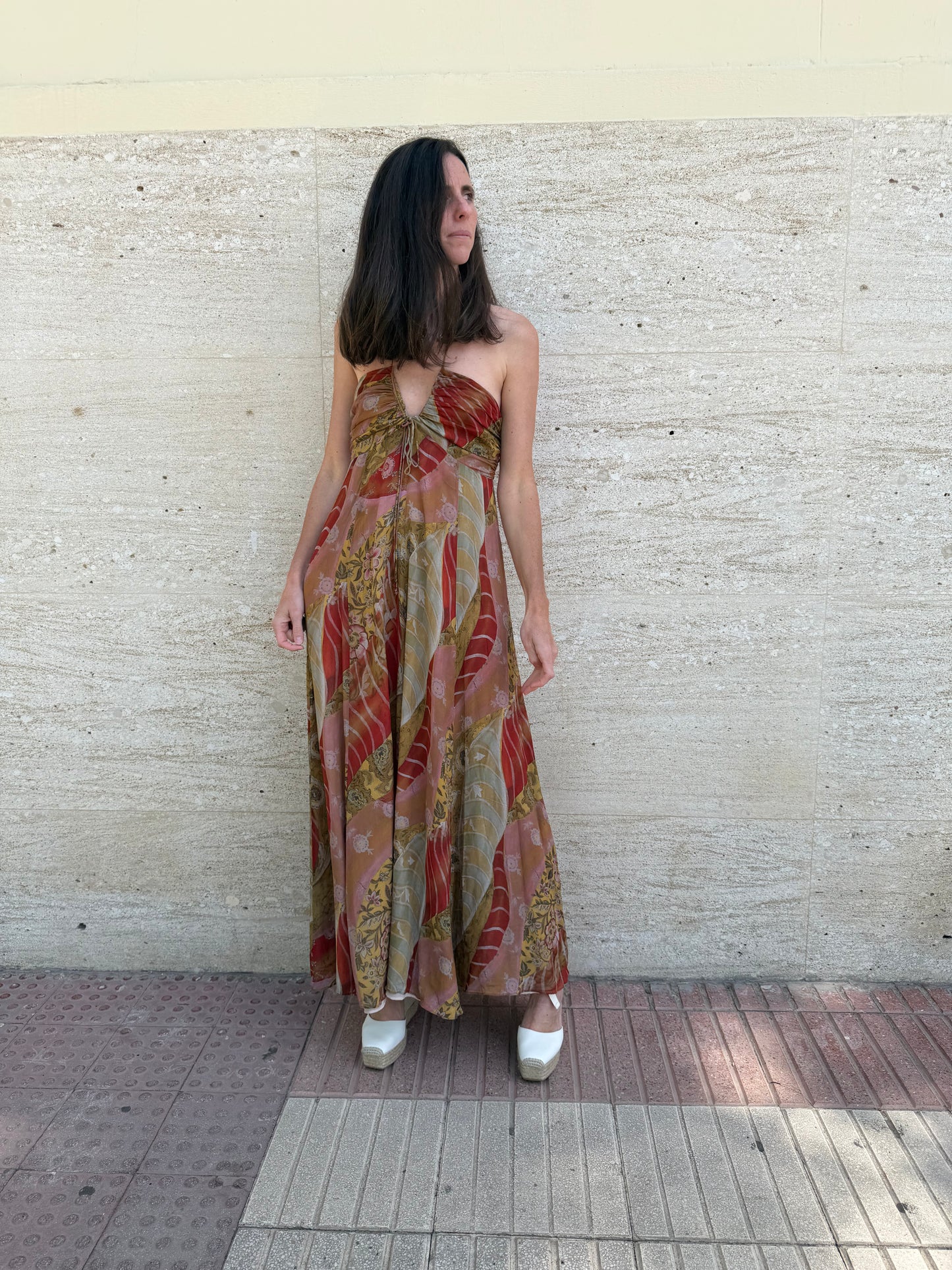 ZARA. Vestido midi vaporoso estamapdo