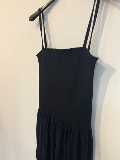 SITA MURT. Vestido largo negro punto detalles. T L